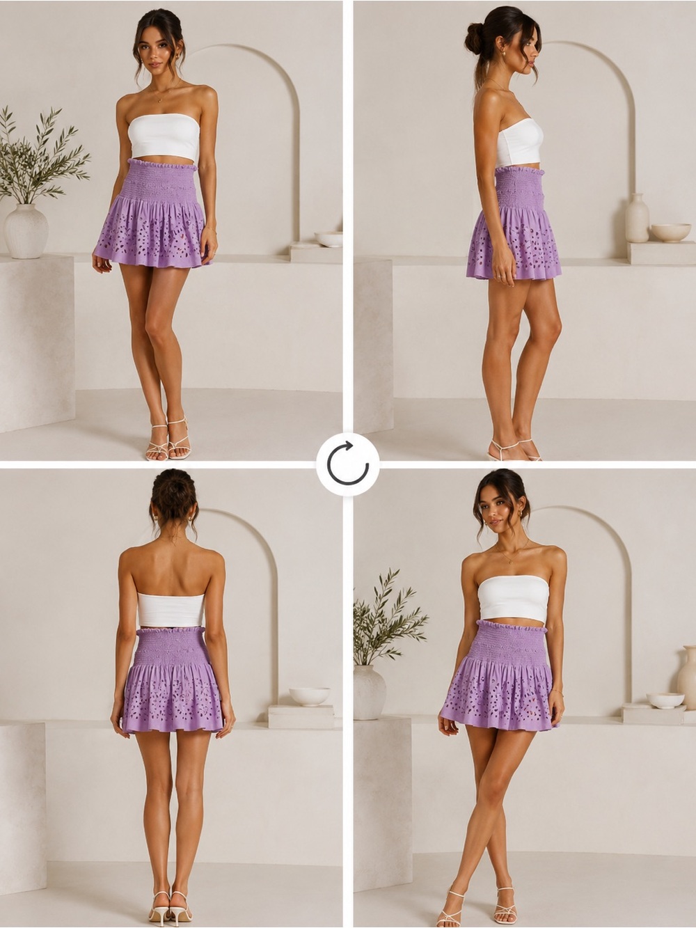 Thakoon Silk Blend Lavender Eyelet Smocked Mini Skirt
